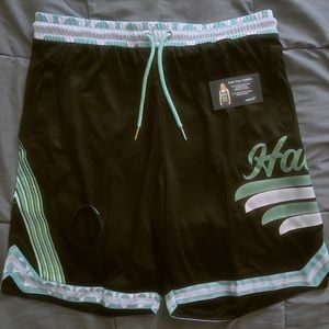 Turquoise and Arctic White Vintage Hardwood Basketball Shorts